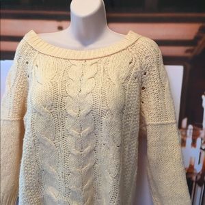 LOFT boatneck cable knit fisherman Sweater EUC L